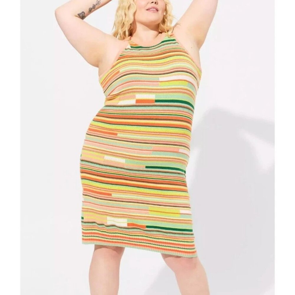 Torrid Sleeveless Striped Sweater Dress Plus 2 Orange Yellow Knit Bodycon Boho